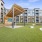 a building with a grass lawn