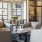 a living room with a large mirror